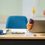 The doctor's desk in the heart disease clinic is empty. The vascular surgery clinic offers service