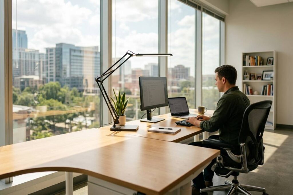 natural light ergonomic office wellbeing lighting design