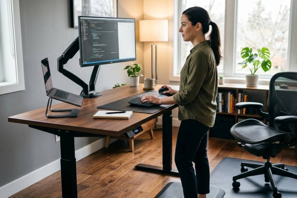 sit-stand adjustable desk ergonomic office setup